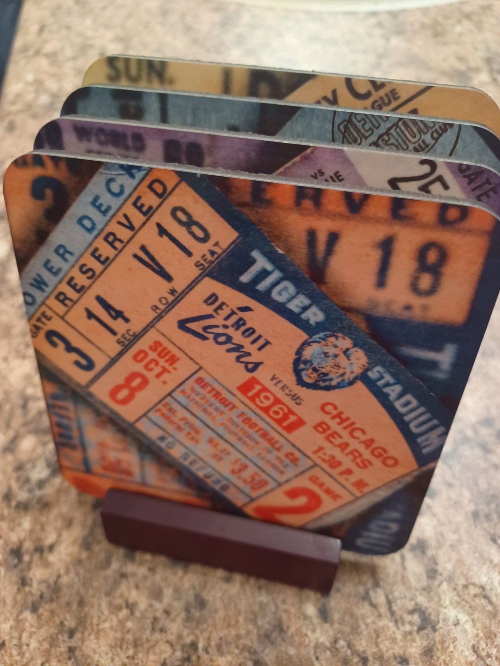 Detroit Sports Vintage Ticket Coaster Set